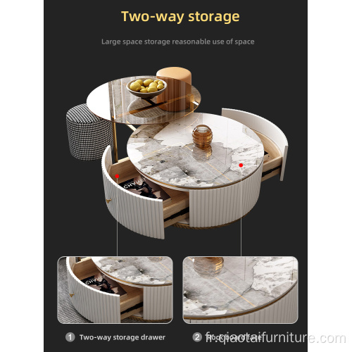 Ensemble de table basse de rangement ronde avec deux tabourets